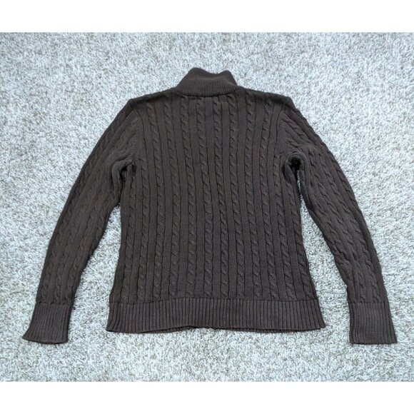 Lauren Ralph Lauren Cable Knit Sweater Women's Large Brown Crest Full Zip Up - Picture 2 of 6